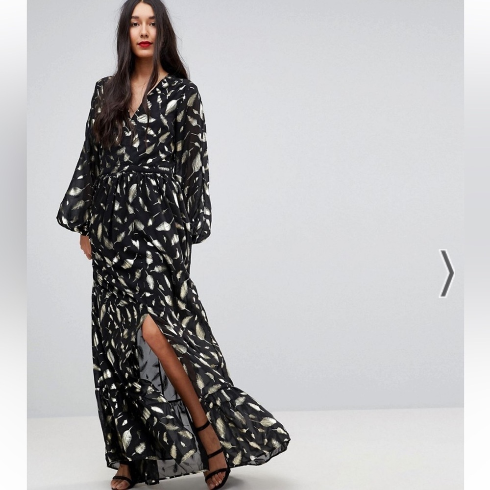 Y.A.S GOLD FOIL  long sleeve chiffon maxi dress